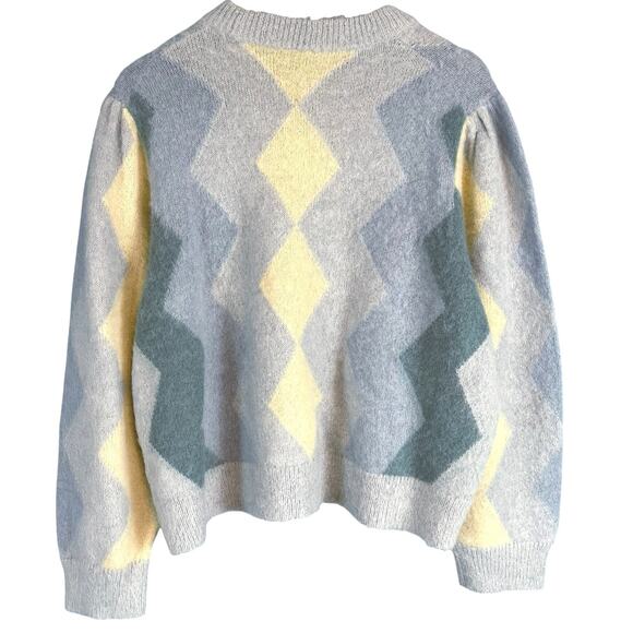 J. Crew Cozy Diamond-Checked Cropped Crew Neck Sweater Blue Plus Size 2X - Picture 7 of 8